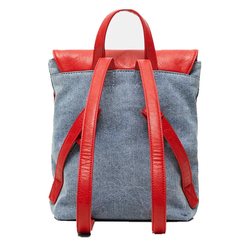 Embroidered Flap Denim Backpack