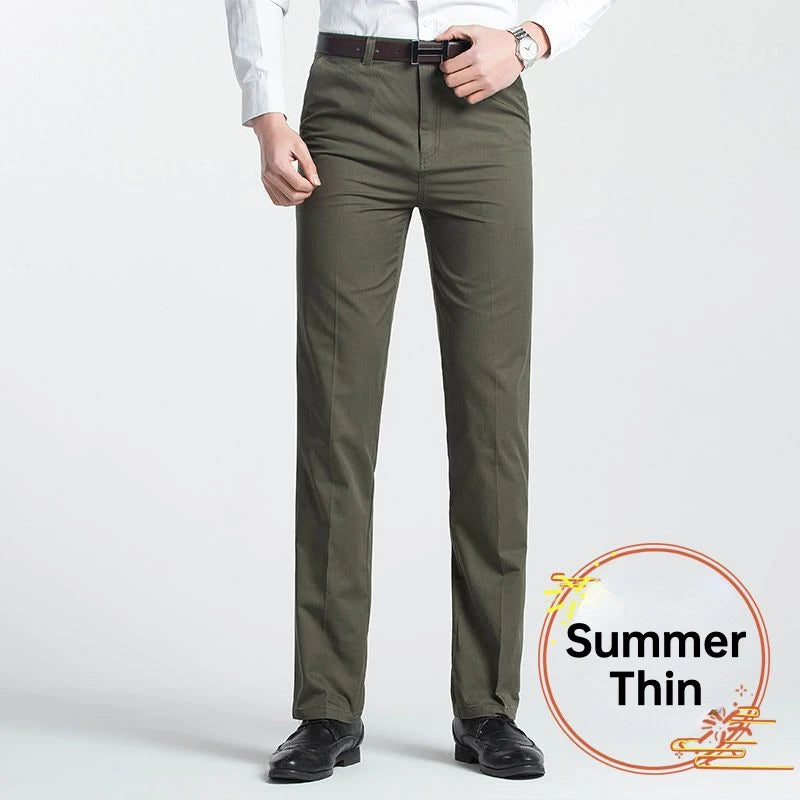 COTTON EASE - Men's 100% Cotton Casual Trousers - Summer Thin & Autumn Thick, High Waist