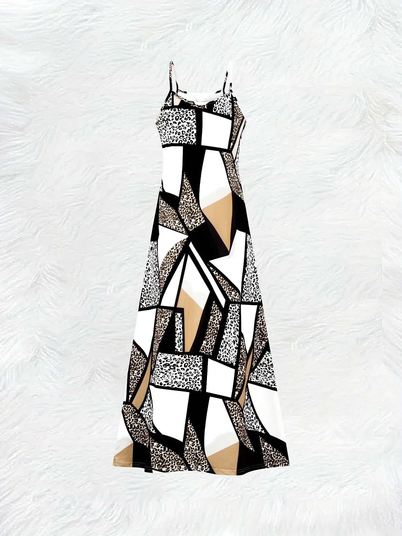 Casual Black White Beige Geometric Abstract Print Tank Dress for Women Summer 2024 Trendy Sleeveless A Line Mini Dress