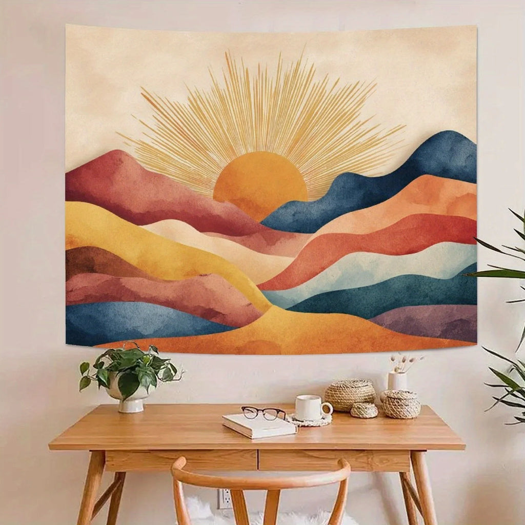 SUNSET MOUNTAIN TAPESTRY - Boho Wall Hanging - Abstract Landscape