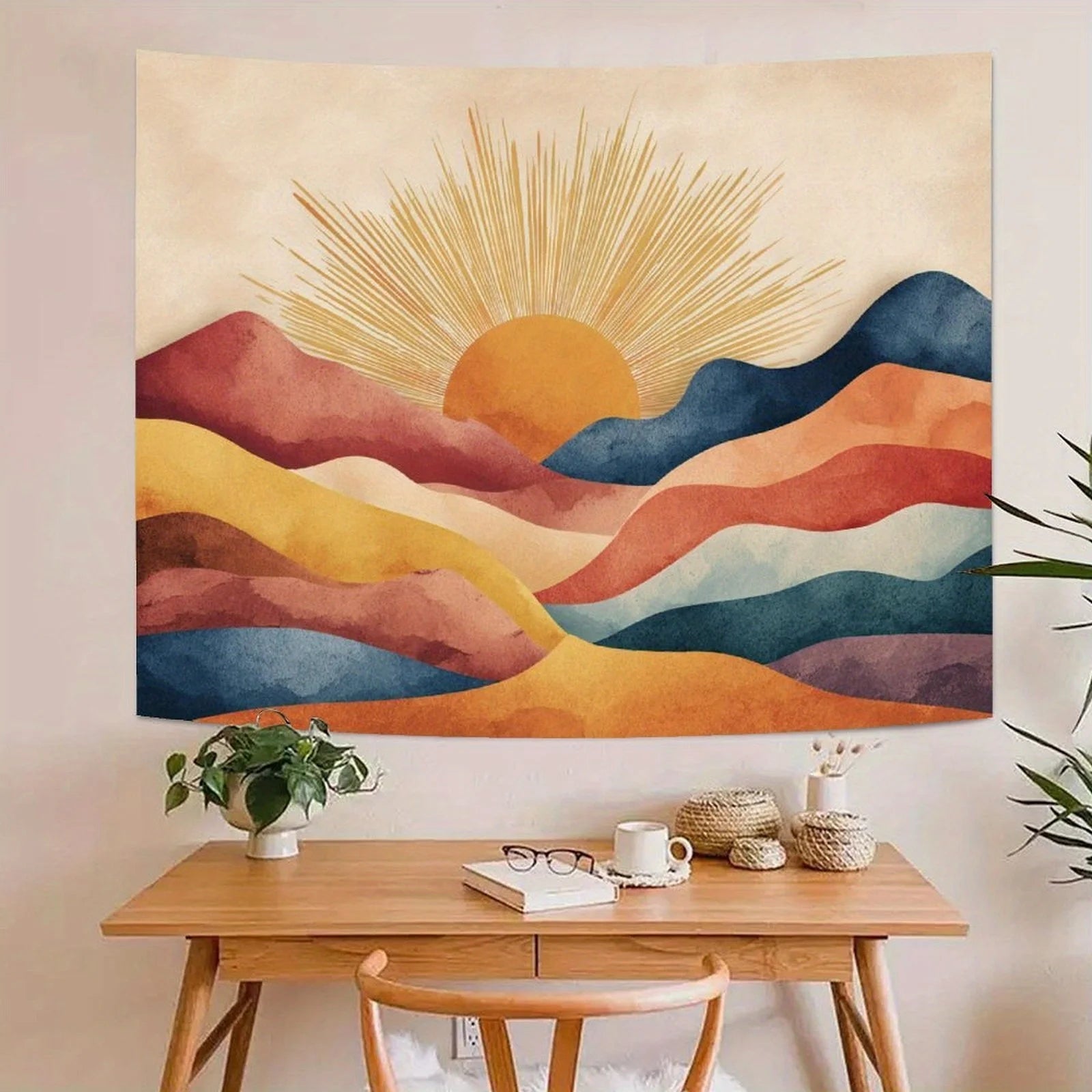 SUNSET MOUNTAIN TAPESTRY - Boho Wall Hanging - Abstract Landscape