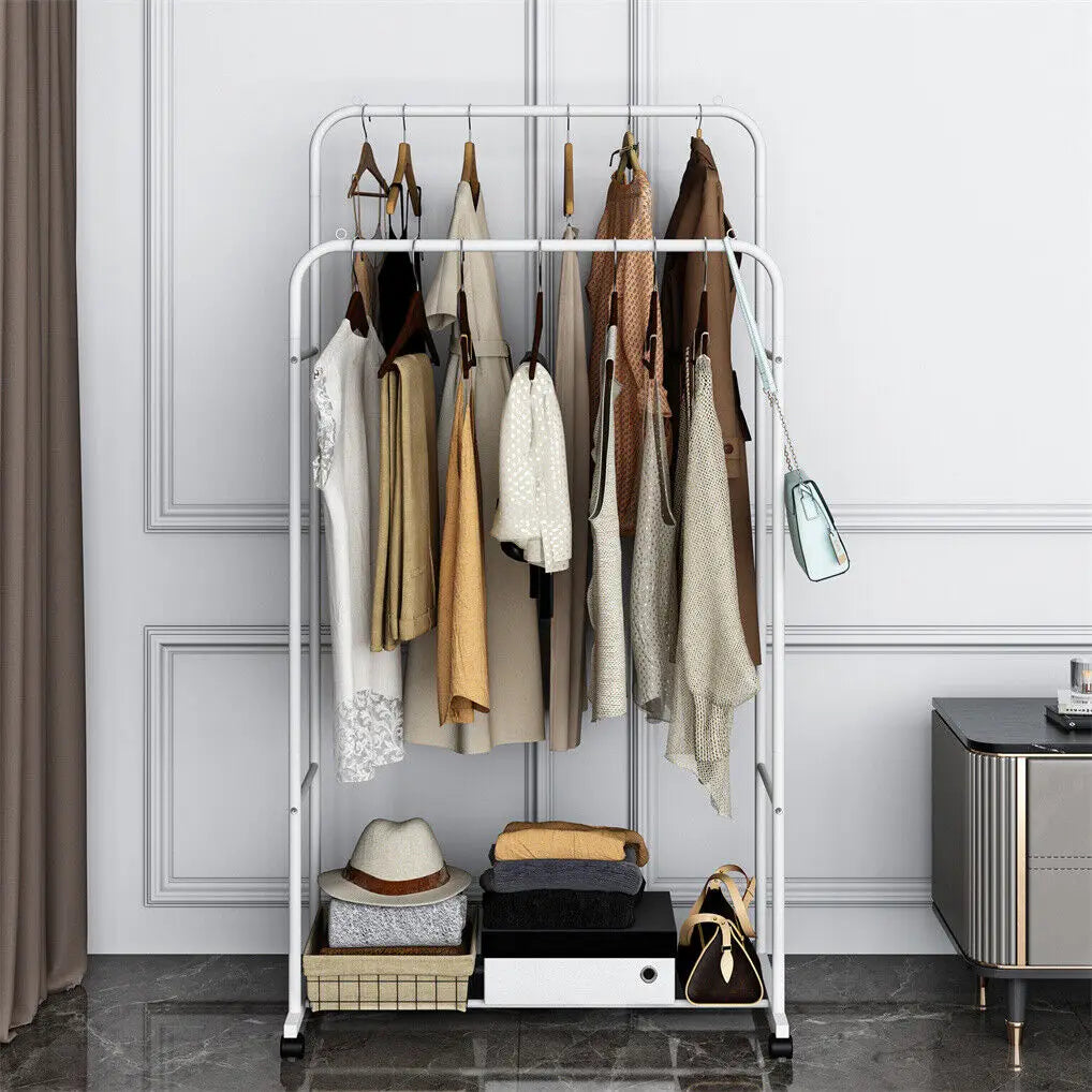 Rolling Clothes Rack – Double Rail & Lower Shelf