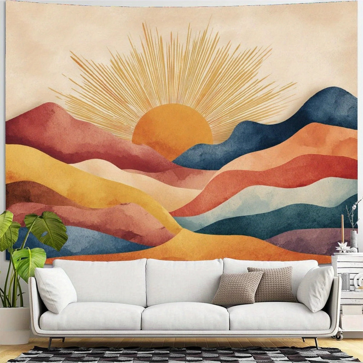 SUNSET MOUNTAIN TAPESTRY - Boho Wall Hanging - Abstract Landscape