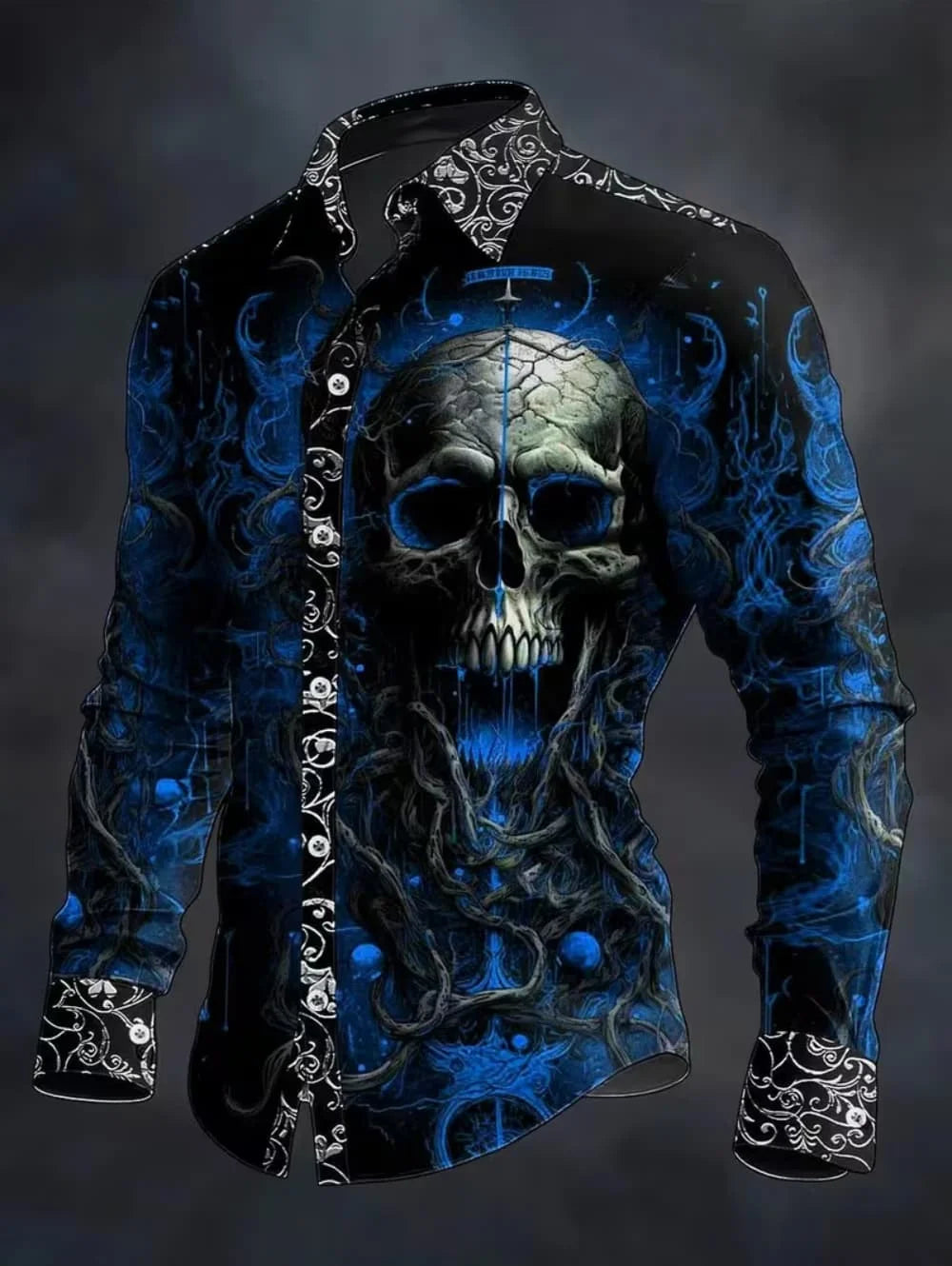Gothic Skull Cross Shirt Men Long Sleeve Red Plaid 3D Print