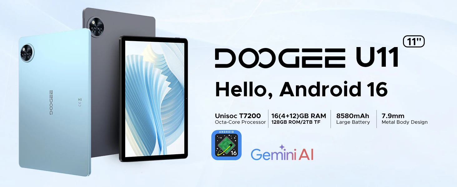 DOOGEE U11 11" Android 16 Tablet - 90Hz, 4GB+128GB, 8580mAh, Widevine L1