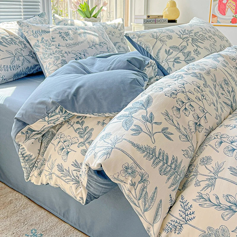 FLORAL DOUBLE YARN DUVET COVER - Washed Polyester, 14 Patterns - Soft Nights