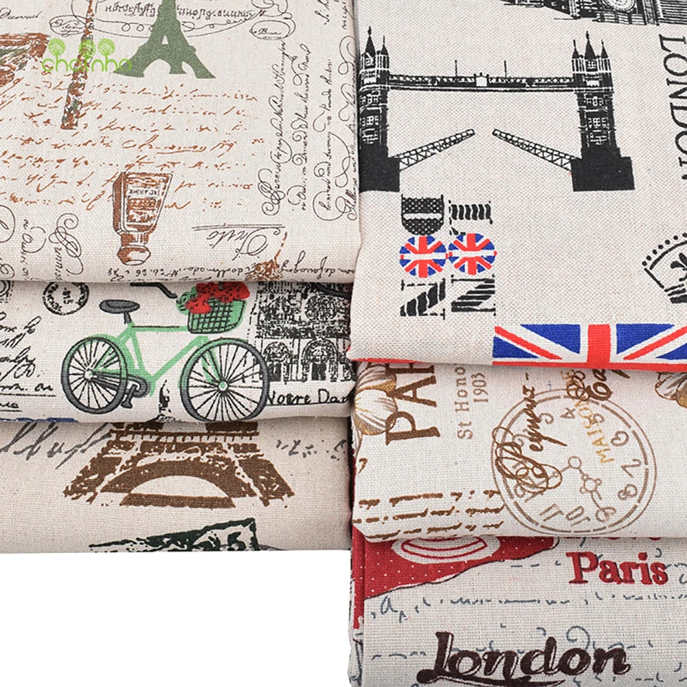 Chainho, Printed Cotton Linen Fabric, DIY Sewing Quilting Material, Patchwork Cloth For Sofa, Curtain, Cushion, Furniture Cover, CL01