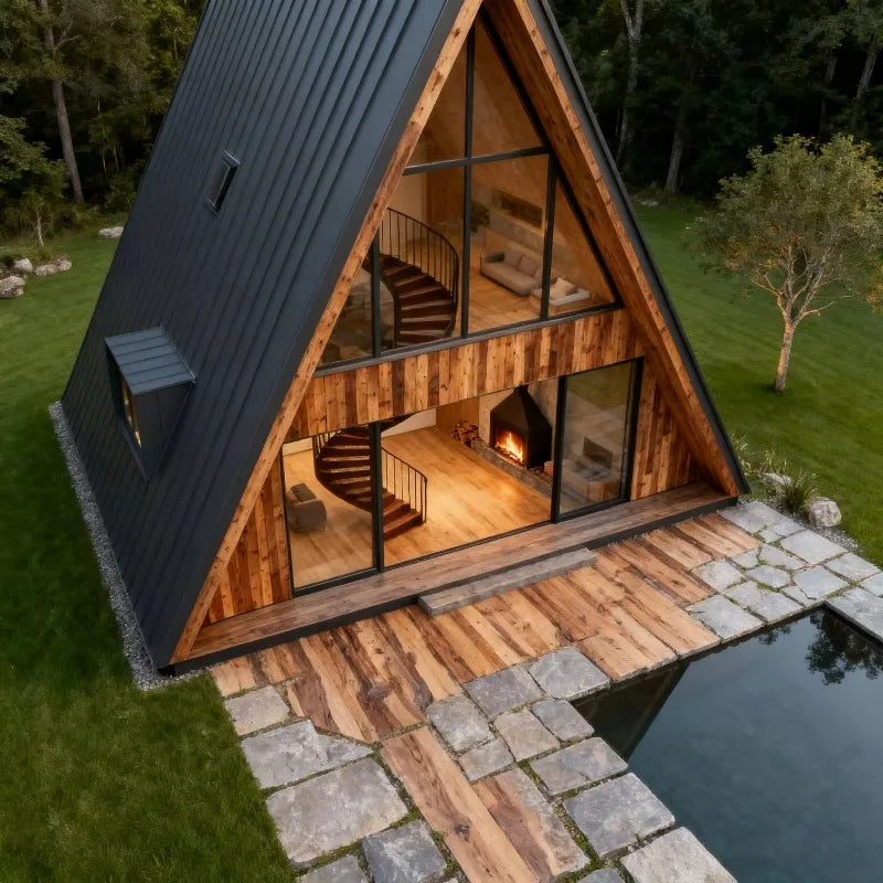 A-Frame Hideout 35 - Modular Triangle Cabin with Loft & Fireplace