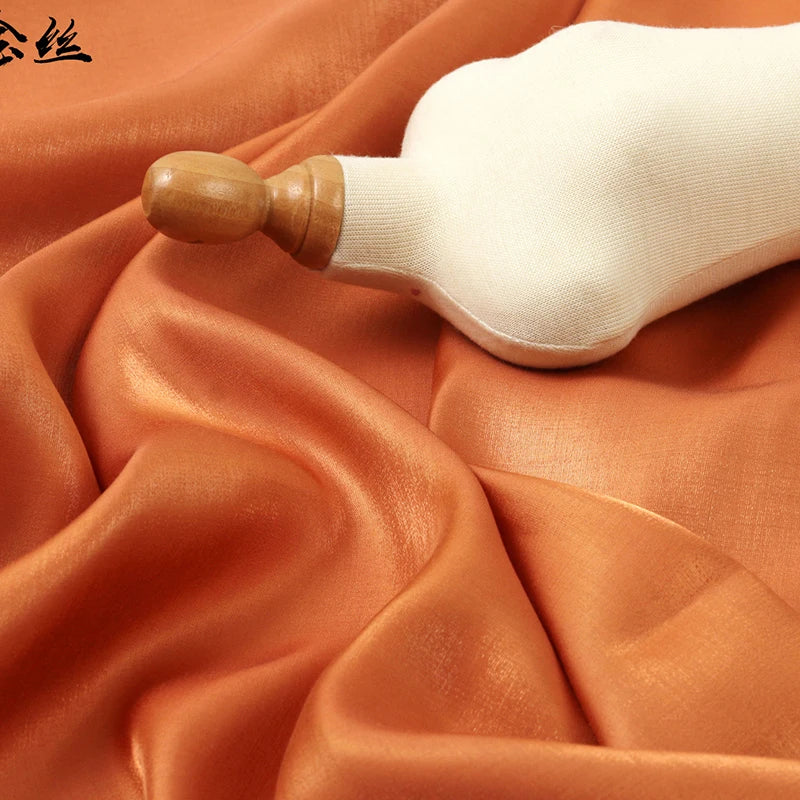 Gradient Wine Red Glazed Silk Satin Fabric Hanfu Pants Skirt Wedding Skin-friendly Breathable Bright Luster