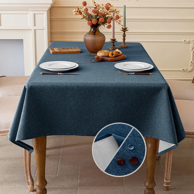 SOLID LINEN-LOOK WATERPROOF TABLECLOTH - Oil & Dust Resistant Rectangle Cover - Every Meal, No Stress