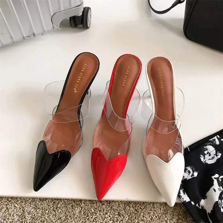7cm Popular Fashion Pointed Transparent Low-cut Slippers with Thin Heels for Women