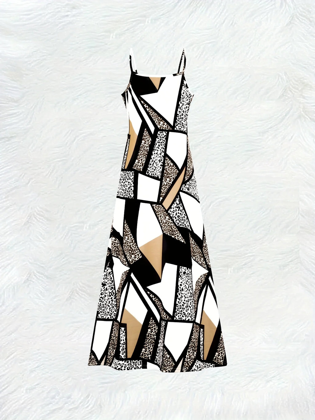 Casual Black White Beige Geometric Abstract Print Tank Dress for Women Summer 2024 Trendy Sleeveless A Line Mini Dress