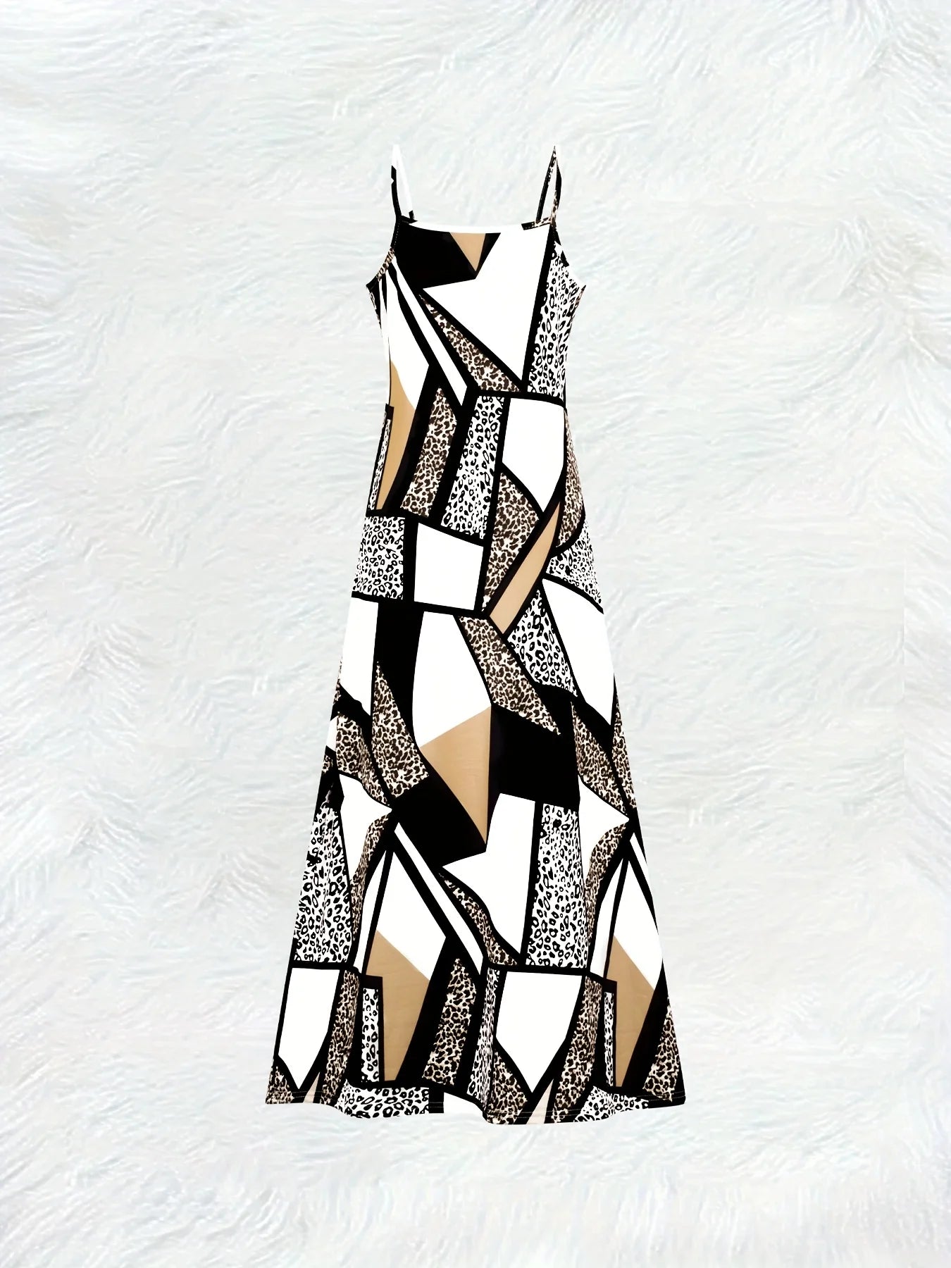 Casual Black White Beige Geometric Abstract Print Tank Dress for Women Summer 2024 Trendy Sleeveless A Line Mini Dress