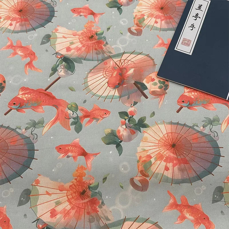 0.5m/1m/2m Encrypted Cotton Linen Retro Chinese Ink Style Fabric for Decorative Cloth, Tablecloths, Curtains, Handmade DIY Fabric