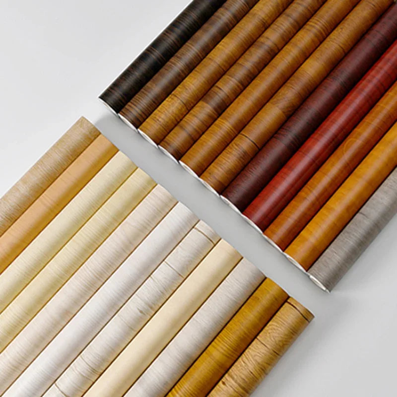 WOOD VINYL SELF-ADHESIVE WALLPAPER - Waterproof PVC, 30–60cm Wide - Furniture & Wall Decor