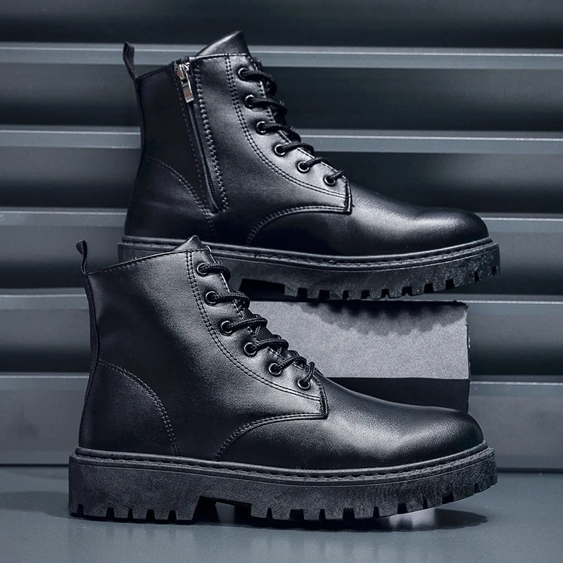 Men's Ankle Boots - Buckle Strap Round Toe Non-Slip Work Motorcycle Boots