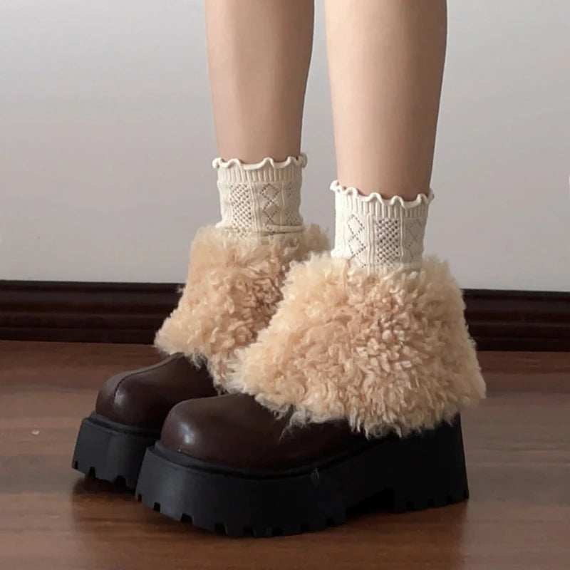 Fur-Lined Platform Ankle Boots – Square Heel