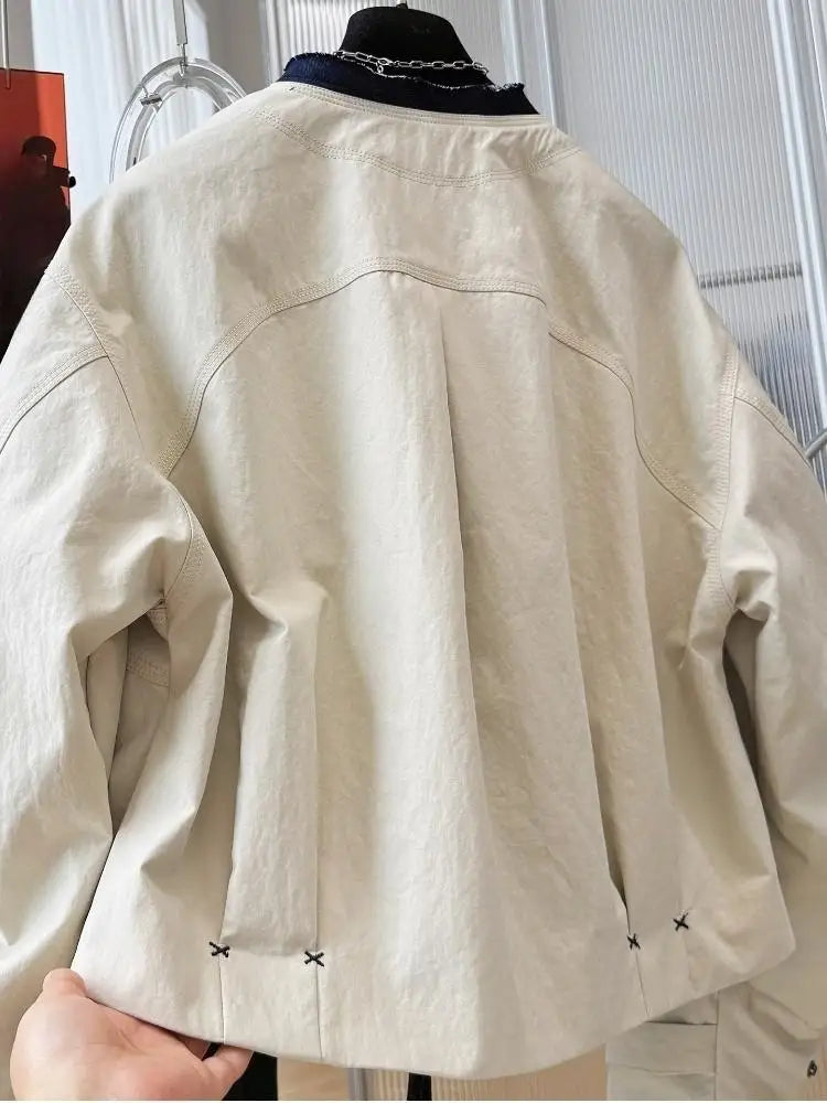 Ladies Short Jacket 2026 Spring Autumn Temperament Round Neck Lady Outerwear Casual Elegant Women's Be All-match Coat