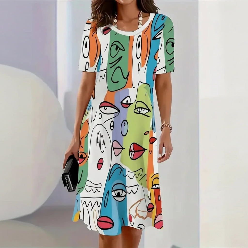 Art Face Painting Print Dress – Loose Plus Size