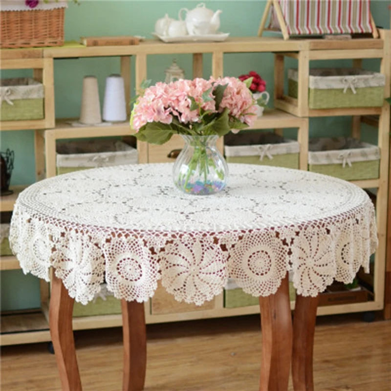HANDMADE CROCHET TABLECLOTH - 100% Cotton Round Floral Lace - Slow Tables, Beautiful Moments