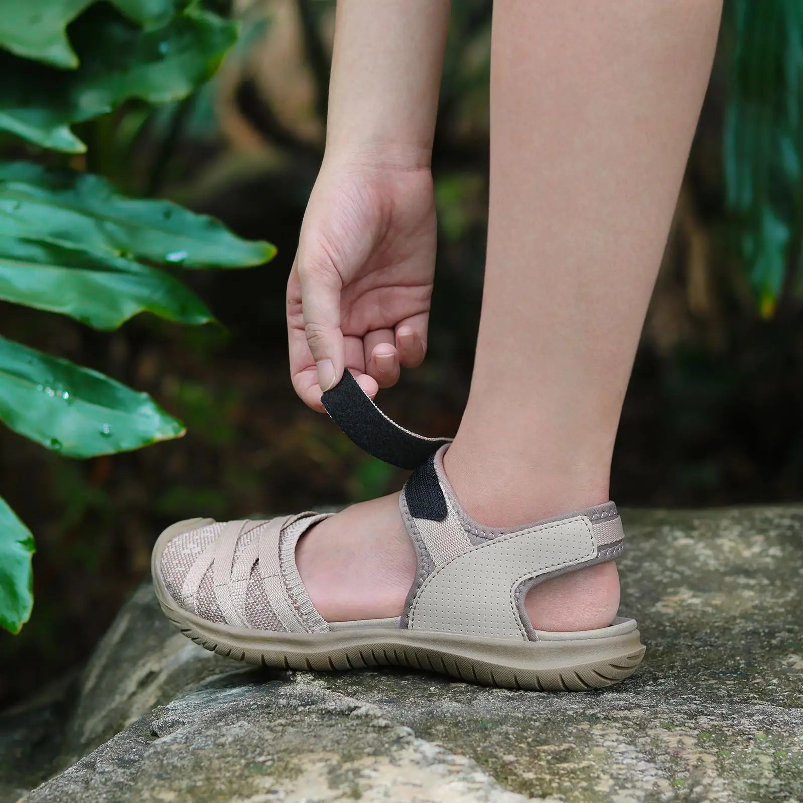 GRITION Women Sandals Casual Outdoor Shoes Closed Toe Flat Heels Elastic Fabric New Fashion 36-41 Ladies Trekking Hiking Sandals