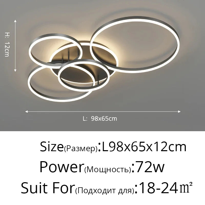 5-Ring LED Ceiling Light – Black/Gold/White, 2–6 Heads, Dimmable