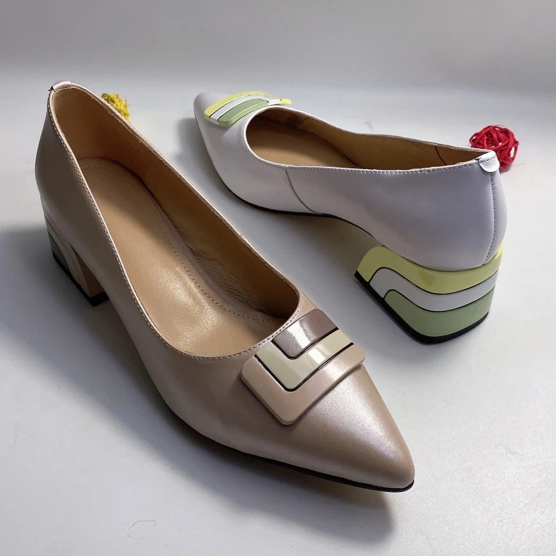 【JOCHEBED HU】Summer Genuine Leather Chunky Sandals Sexy Women High Heels Shoes New Brand Party Designer Slingback Pumps 33-46