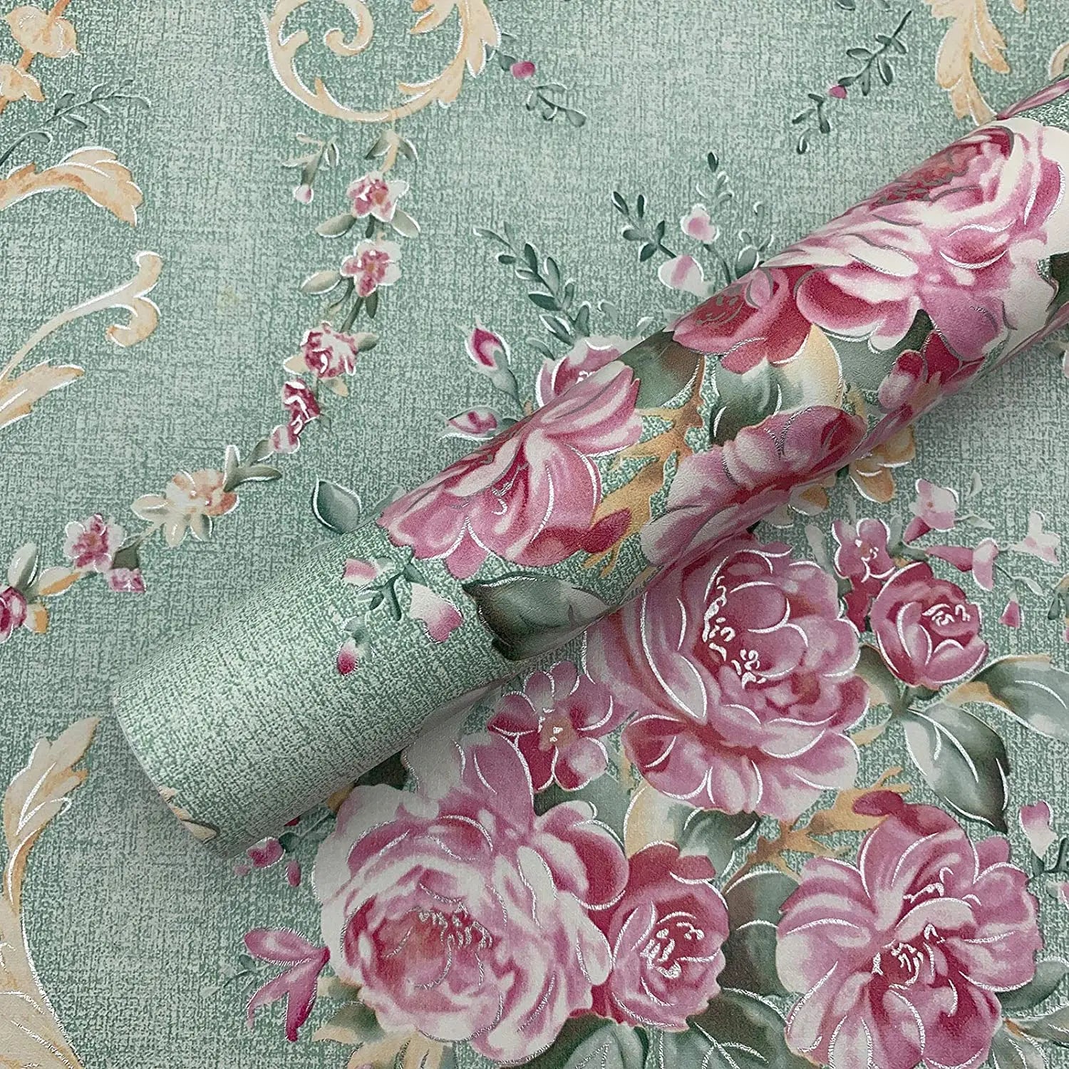 GREEN FLORAL PEEL & STICK WALLPAPER - Retro Bloom, 3 Roll Sizes - Soft Walls