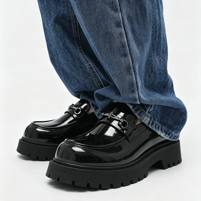 SLIP CHIEF - Men's Height-Increase Slip-On Loafers - Waterproof Split Leather Business Casual Shoes in Black & Bright Black