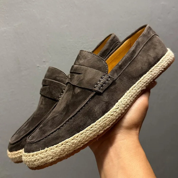 SUEDE WEAVE - Men's Cow Suede Leather Loafers - Vintage Moccasin Driving Shoes
