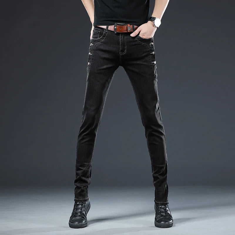 BUTTON SKINNY - Men's Slim Stretch Skinny Jeans Multi-Button - 2 Colors, W28–36