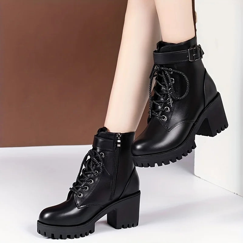 Lace-Up Buckle Ankle Boots – Wedge Heel