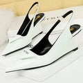 Patent Leather Wedge Pumps – Pointed Toe Hollow Back Strap