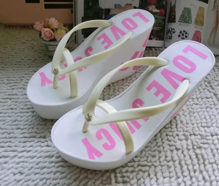 Platform Wedges Sandals Wedges Flip Flops High Heel Sandals Slippers White Beach Sandals Bohemia Flip Flops Pink size 32--43