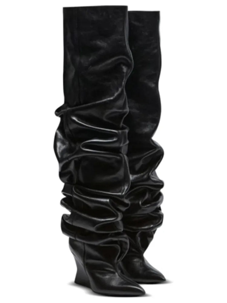 Pleated Slip-On Ankle Boots – Super High Wedge