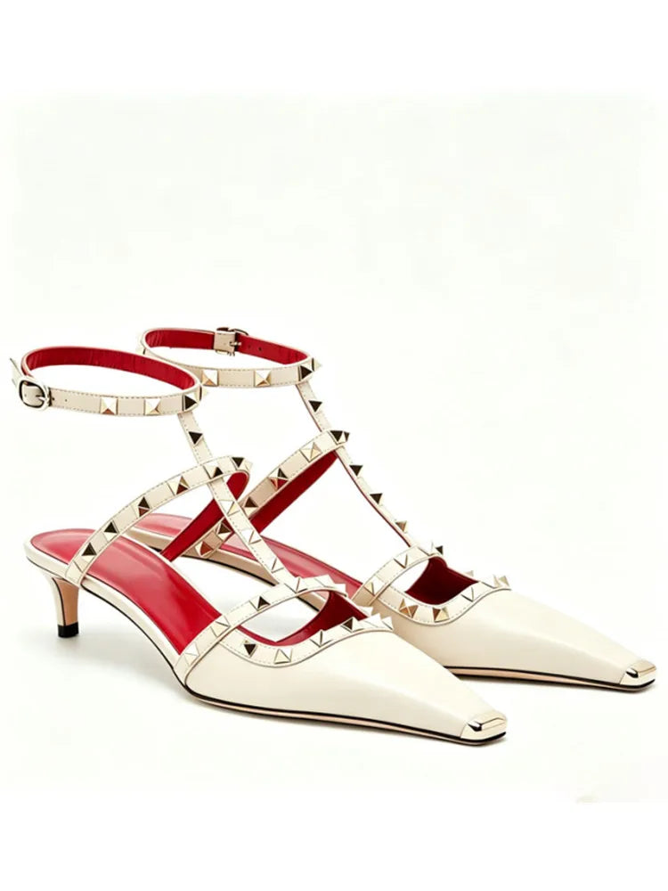 Studded High Heel Sandals – T-Strap Pointed Toe Stiletto Party Heels
