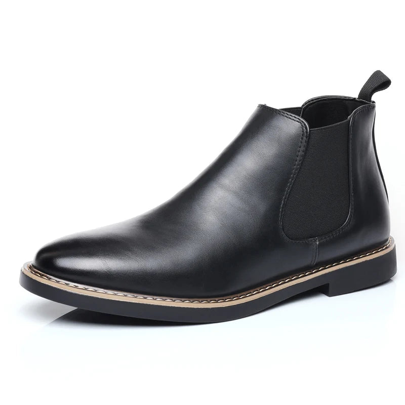 Men's PU Leather Chelsea Boots - Retro Pointed Toe Slip-On Waterproof Ankle Boots