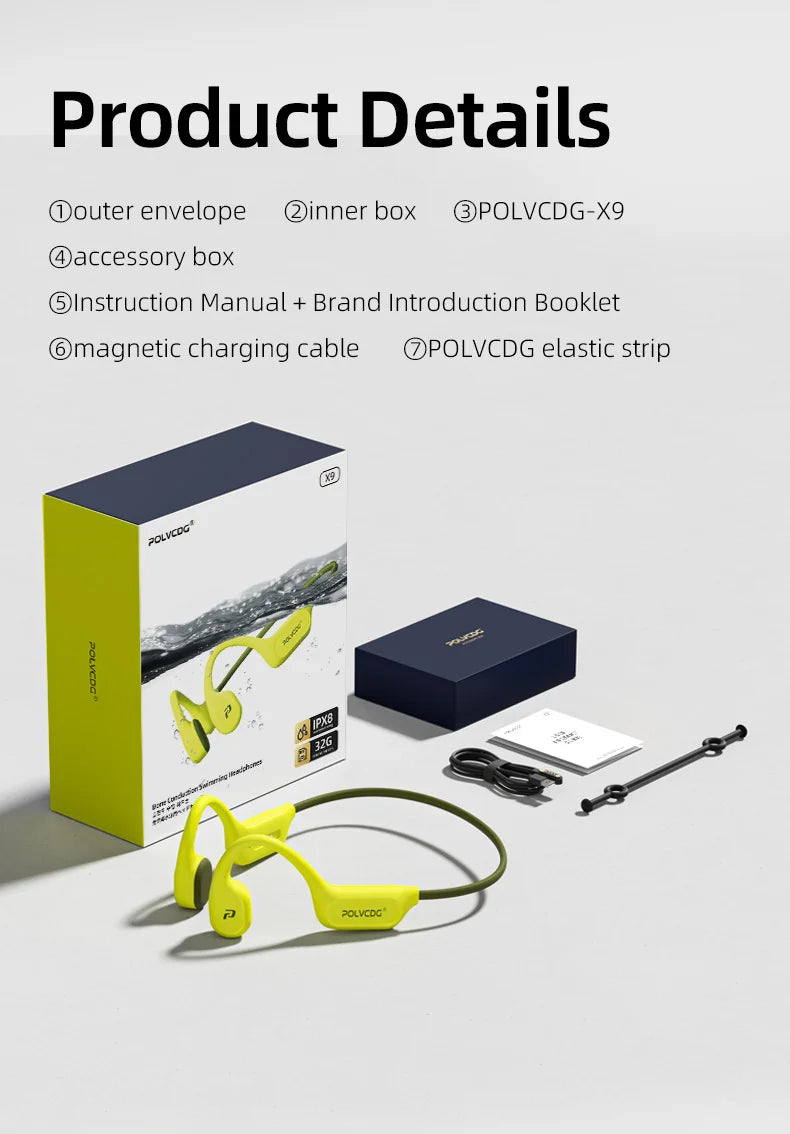 Bone Conduction Earphones X9 – 32G IPX8 Waterproof Swimming Running Cycling
