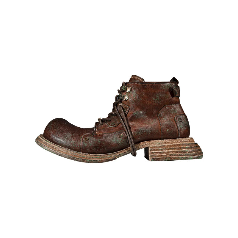 Vintage Cargo Motorcycle Boots - Handmade Genuine Leather High-Top Retro Plus Size