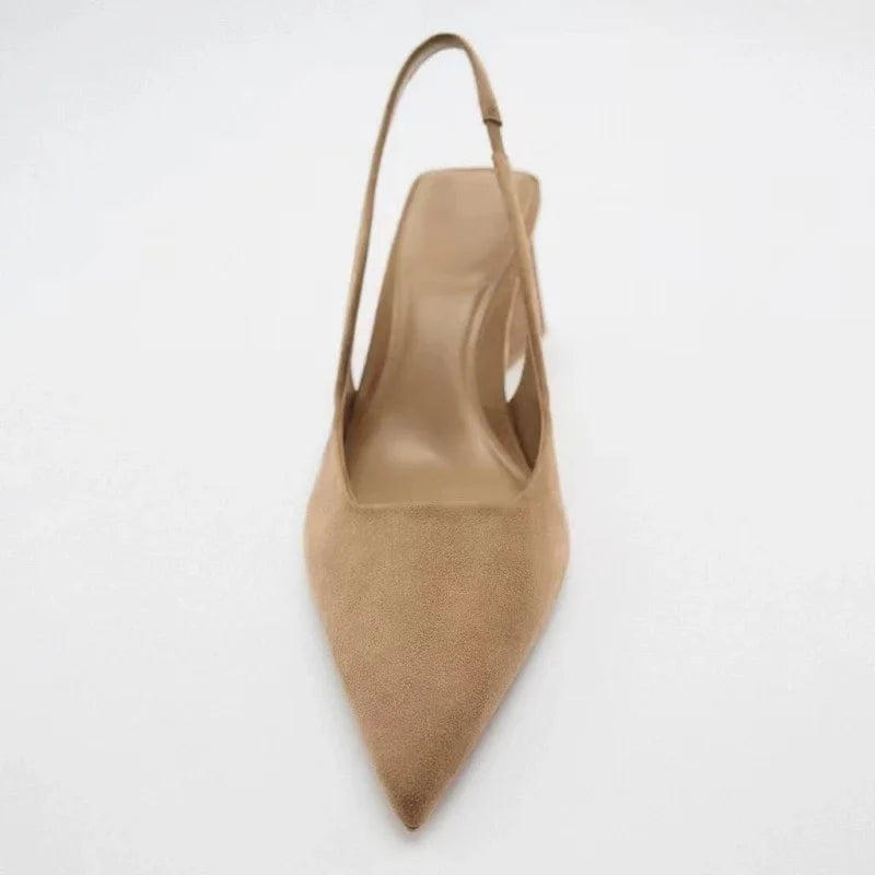 Fashion Block Heel Slingbacks Women 2025 Summer Pointed Toe Pumps Elegant Office Ladies High Heels Women's Comfortable Sandals
