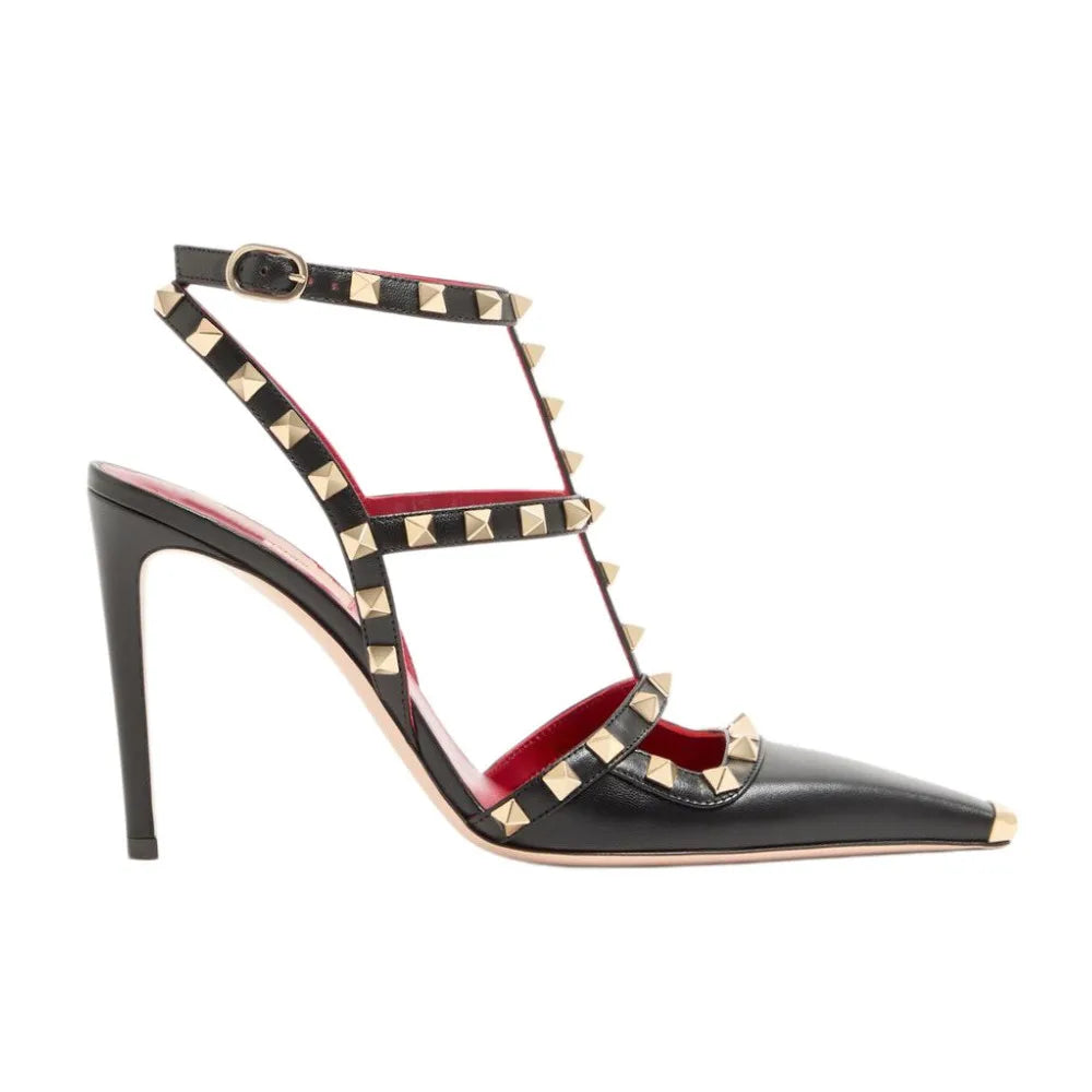 Studded High Heel Sandals – T-Strap Pointed Toe Stiletto Party Heels