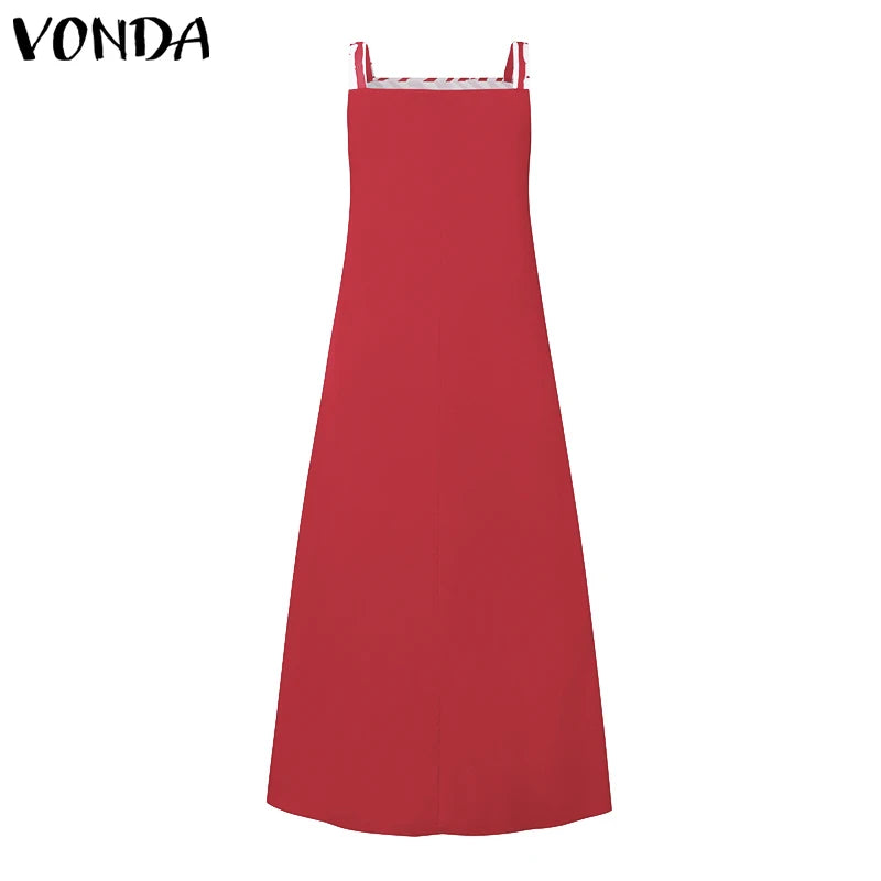 VONDA Plus Size 5XL Summer Bohemian Printed Maxi Dresses Sleeveless Party Beach Sundress Tank Long Vestido Casual Holiday Robe