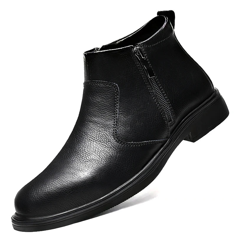 UPTOWN ZIP - Men's High-Top Leather Chelsea Boots - Side Zipper, Business Casual