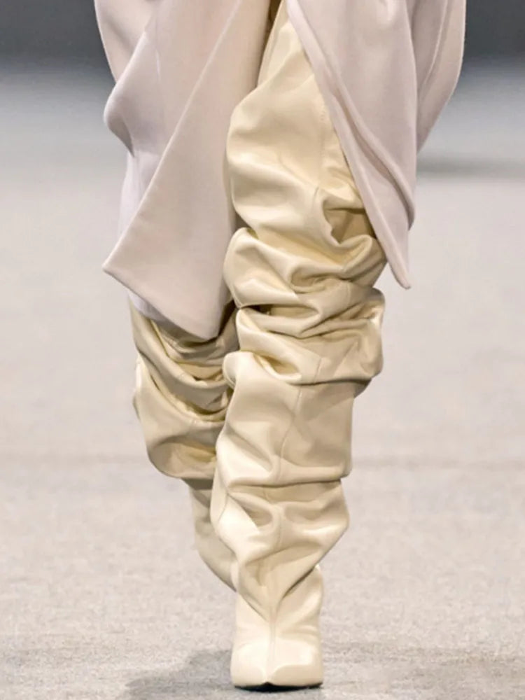 Pleated Slip-On Ankle Boots – Super High Wedge