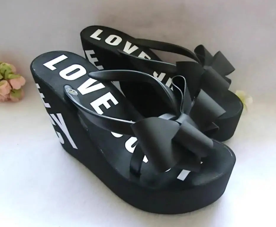 Platform Wedges Sandals Wedges Flip Flops High Heel Sandals Slippers White Beach Sandals Bohemia Flip Flops Pink size 32--43