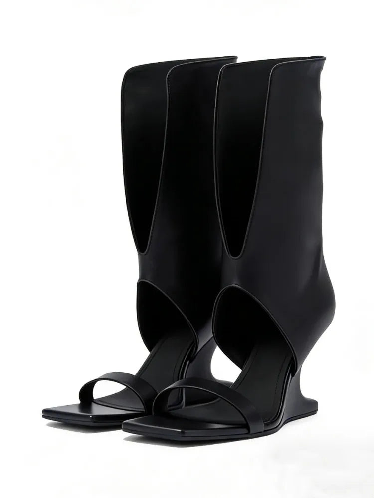 Summer New Square Toed Women's Sandals with Exposed Toes, Fashionable Fashion Show, Thick High Heels, Midsole Women's Cool Boots