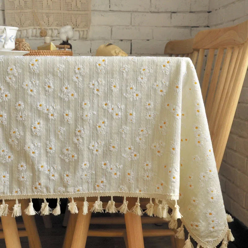 EMBROIDERED FLORAL TABLECLOTH - Cotton, Round & Rectangle, 14 Sizes - Garden Table Mood