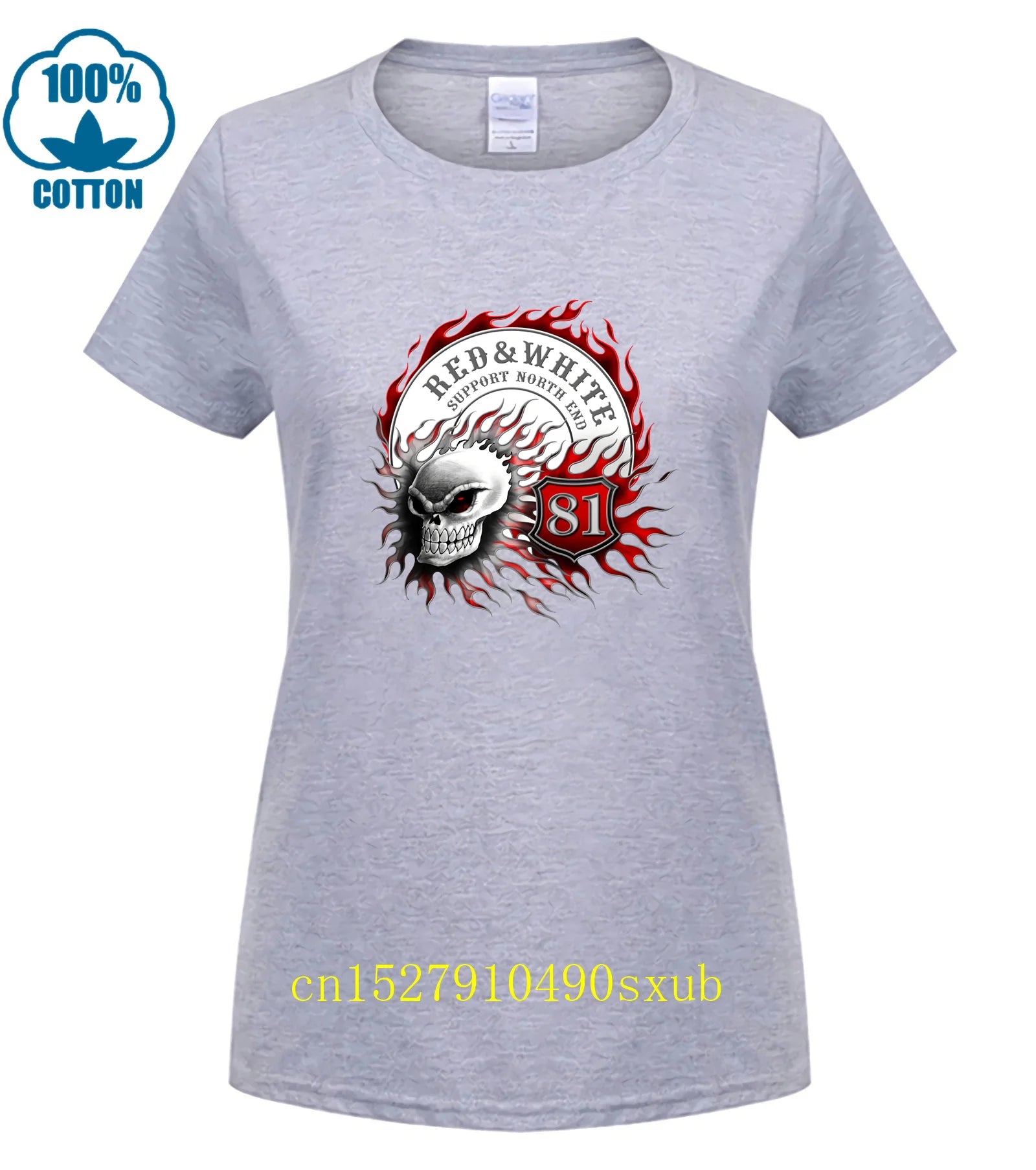 Flaming Skull 81 Biker T-Shirt Red White Support Vintage