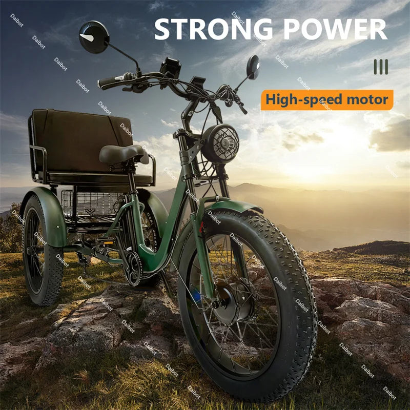DAIBOT 3-WHEEL E-BIKE - 750W, 40 KM Range - Passenger Cruiser