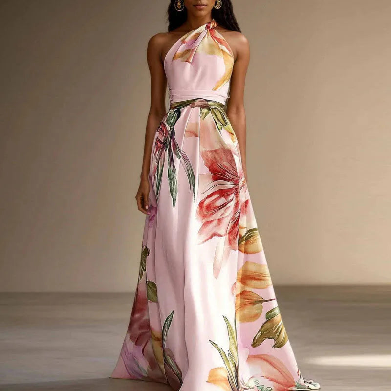 Sexy Bohemian Beach Holiday Dress Woman Elegant Floral Print High Waist Long Dress Spring Summer One Shoulder Maxi Dress